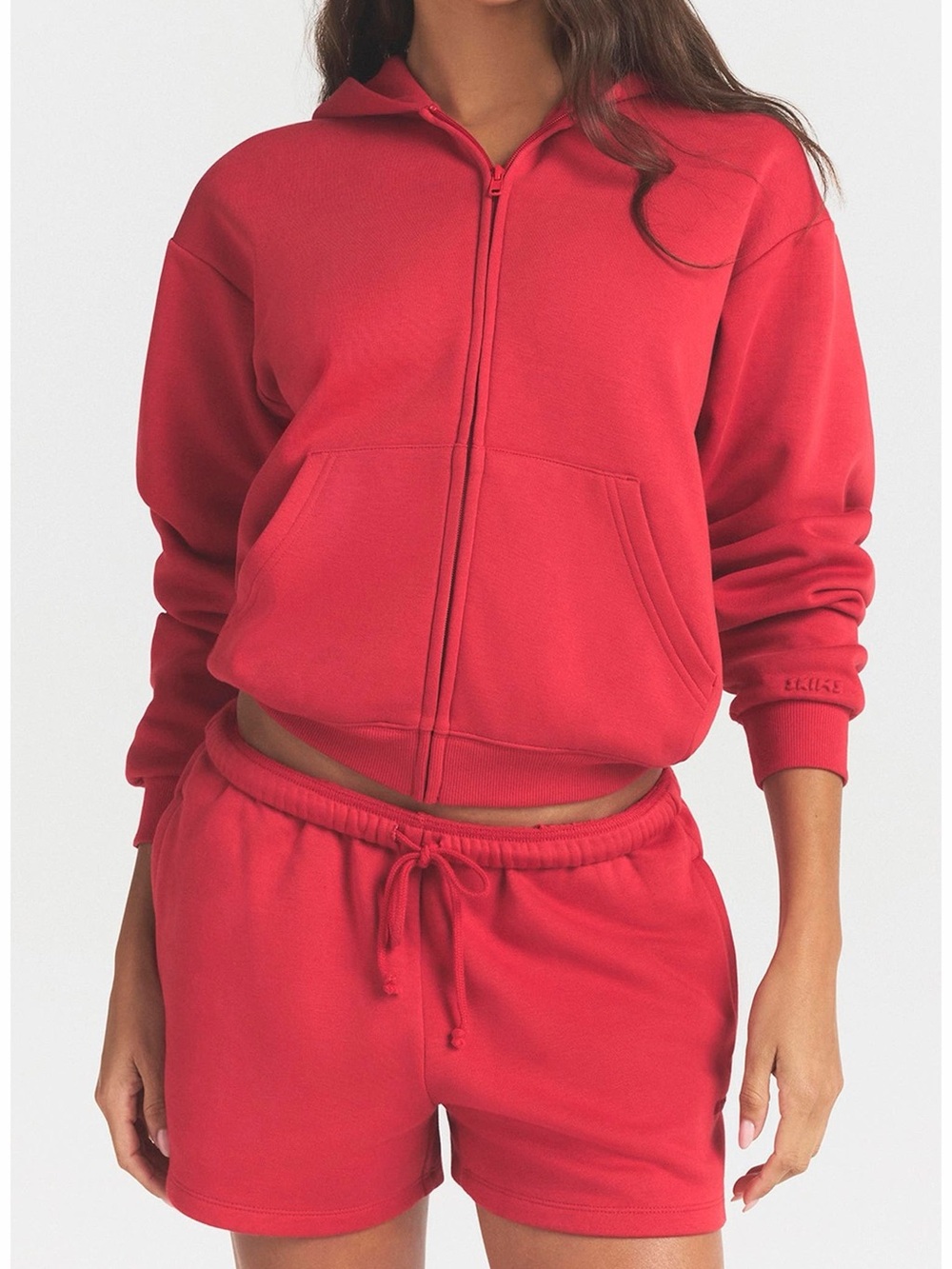 Skims Cotton Blend Fleece Classic Zip-Up Hoodie Washed Red